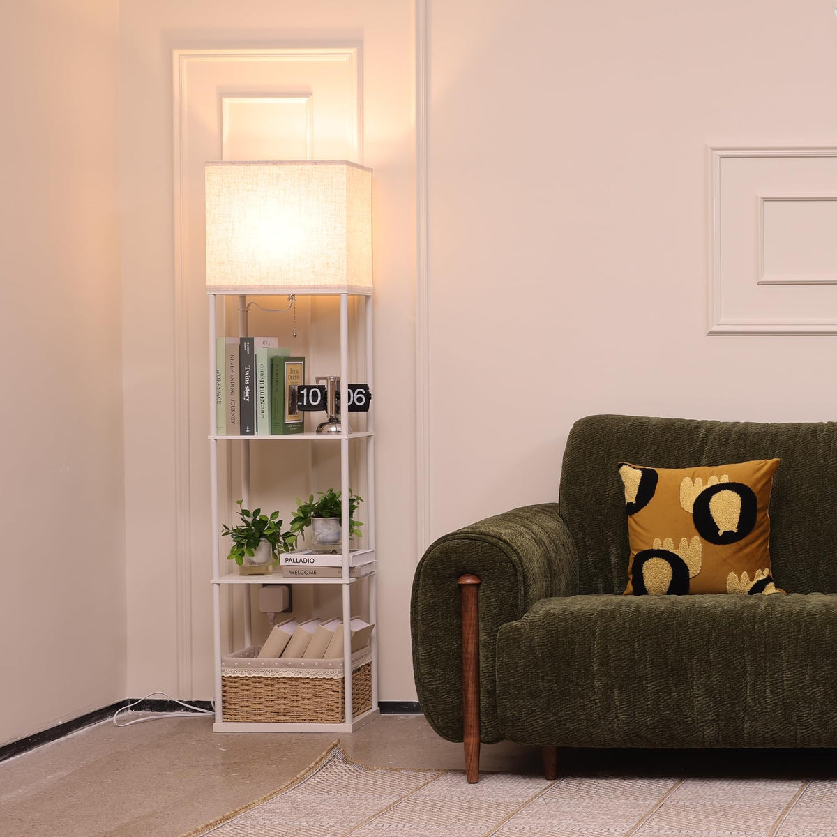 Floor Lamp with Shelves (White-9W-1 Pack)