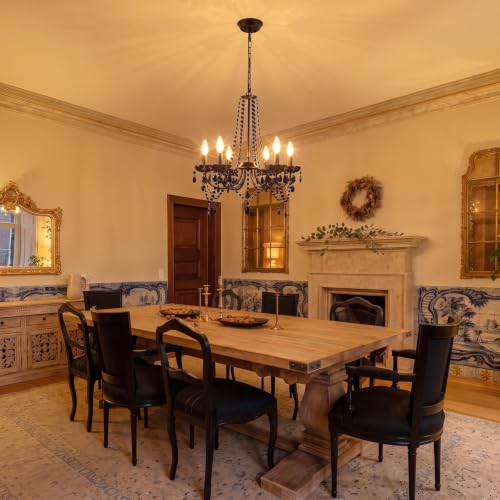 Crystal Black Chandeliers for Dining Room 6 Light Gothic Candle Chandelier (Black)