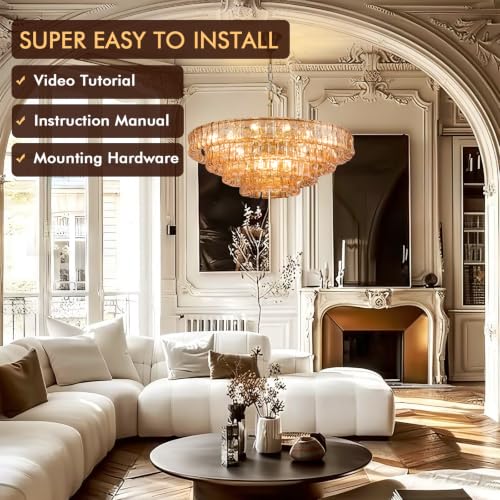 35in Large Chandelier Gold (Round Amber & Gold Chain / 35.4in)
