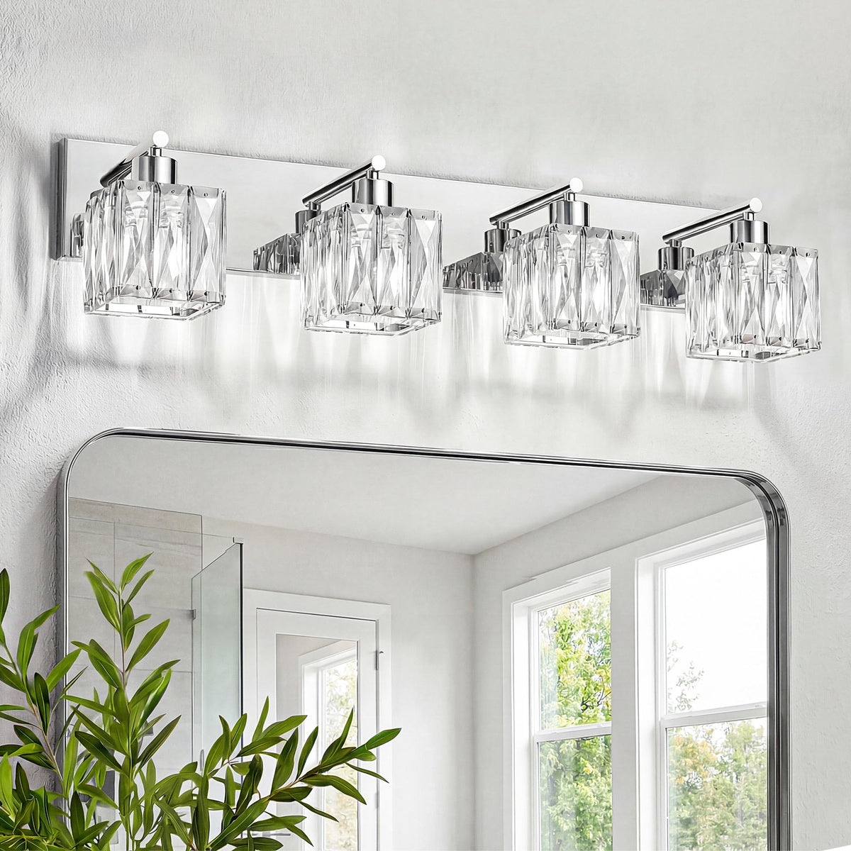 4 Light Crystal Bathroom Vanity Light Square (Polished Chrome-Square / 4 Light)