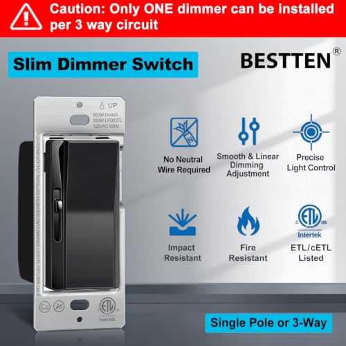 12PK Slide Dimmer Light Switch (Standard / Black)