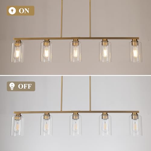 Island Light for Kitchen (Brushed Brass / 5 Light + Clear Glass)