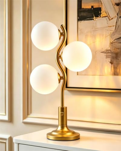 Gold Globe Table Lamp Dimmable Modern Ball Lamp 3 Bulbs Included (01-Gold-Globe-3-S)