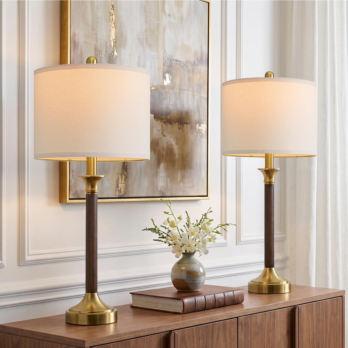 Wood Table Lamps 27.5" Mid Century Modern Lamps for Living Room Bedroom (27.5’‘ Wood & Walnut)