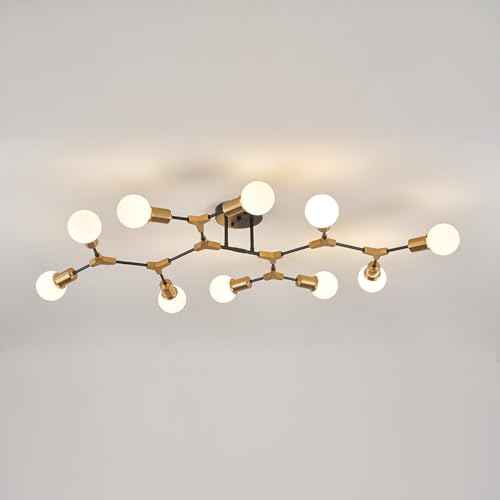 Modern Gold and Black Sputnik Semi Flush Mount Ceiling Light Fixture (Gold and black / 10 Light)