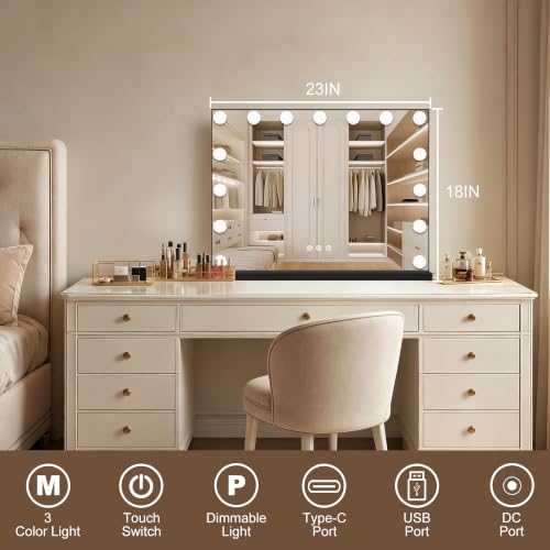 Vanity Mirror with Lights (Black / 23"L x 18"W)