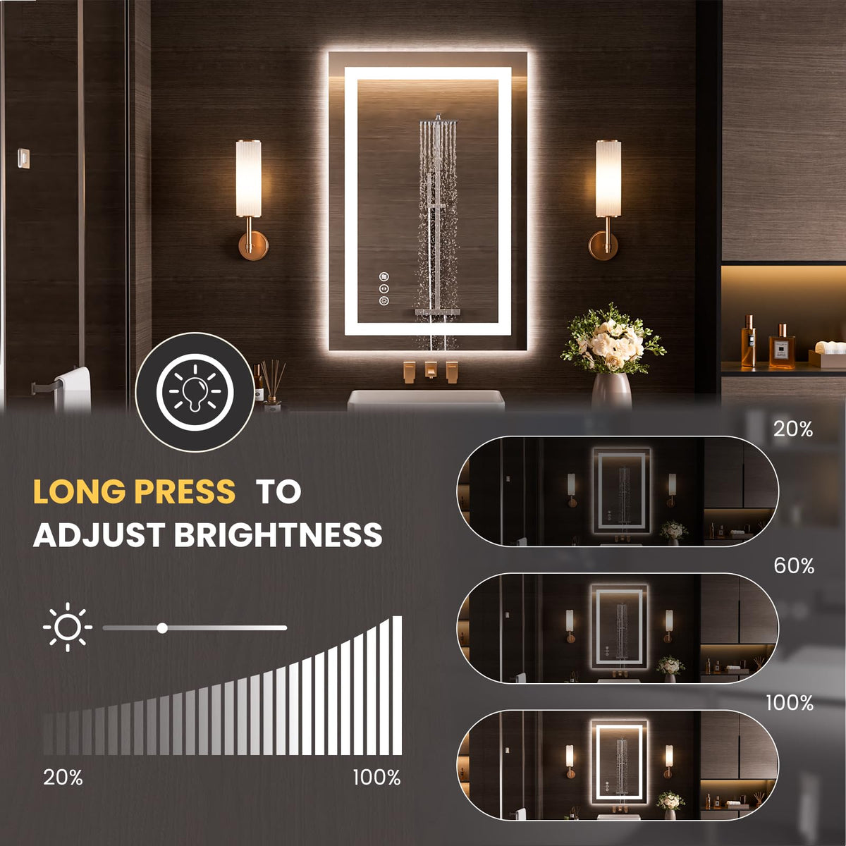 28"X34" LED Bathroom Mirror with Lights (Led / 28"L x 34"W)