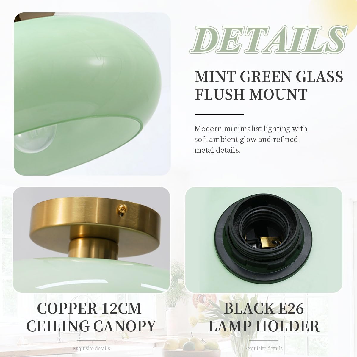 Mid Century Ceiling Light Fixture (Flush-Milk Green)