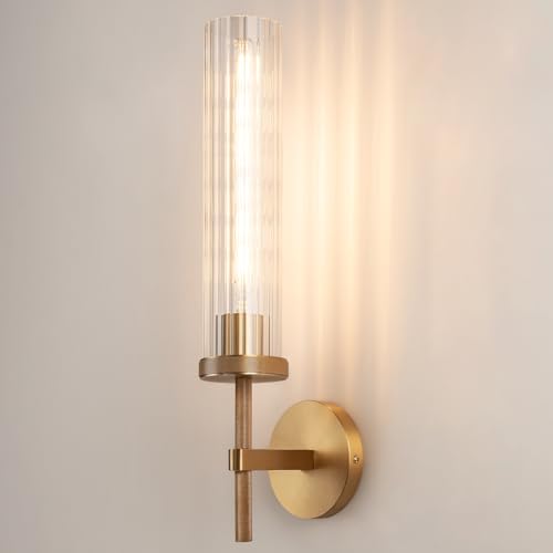 19.5" Knurled‑Craft Hardwired Brass Wall Sconce (Brass-Vertical Striped / 19.5″-1 Pack)