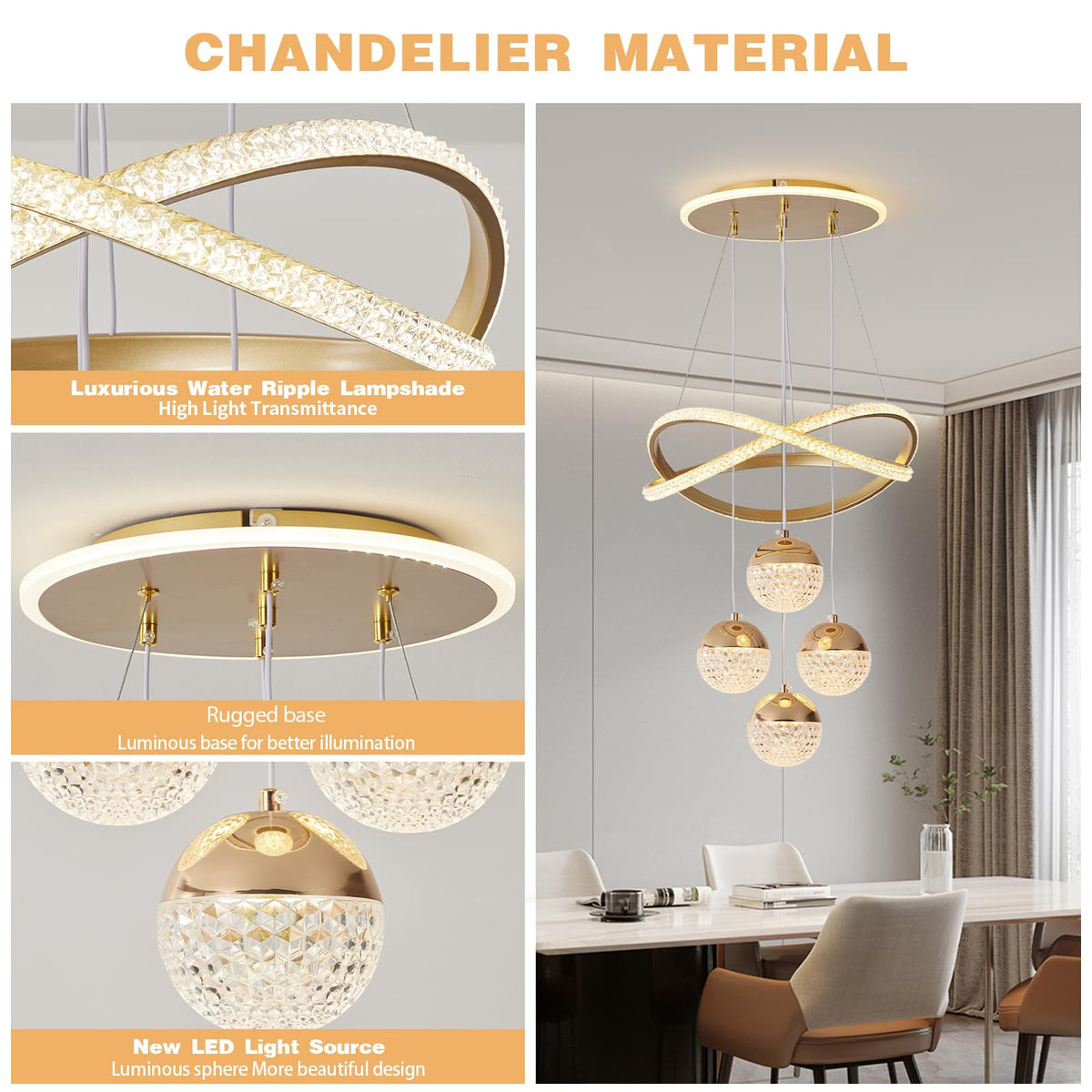 Gold LED Chandeliers (Gold,16.1inch)