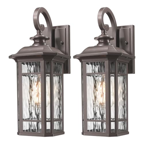 Bronze Outdoor Wall Light Fixture Exterior Porch Lantern Sconce (2 Pack ORB - Water Ripple Glass / Standard)