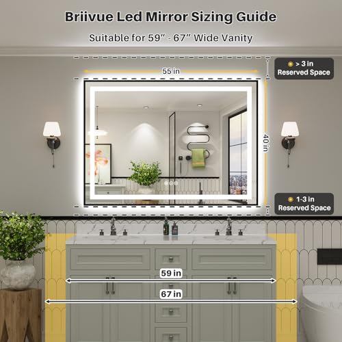 55x40 Inch LED Bathroom Mirror with Gold Frame (Backlit+front Lit With Black Frame / 55"L x 40"W)
