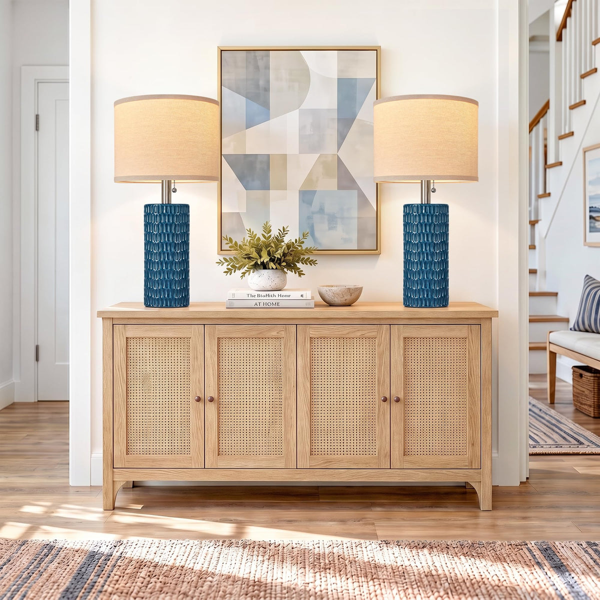 20.5” Modern Ceramic Table Lamps for Bedroom Set of 2 (Blue-1)