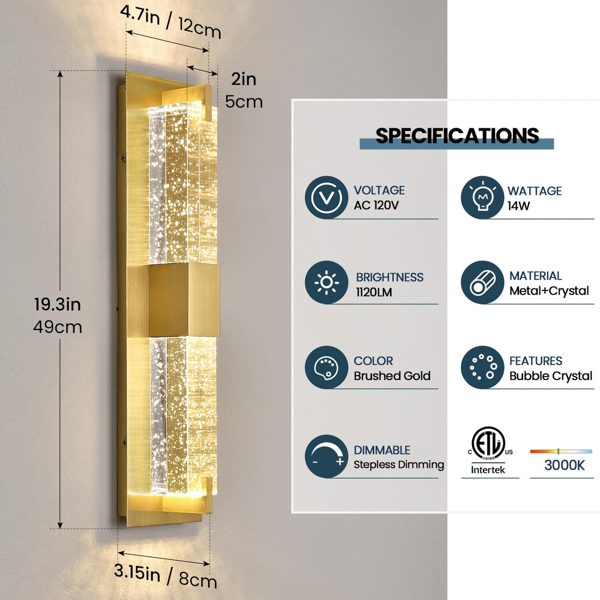 LED Wall Sconce Light (Gold 19")