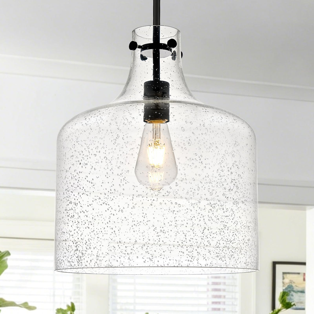 12" Black Seeded Glass Pendant Light (Black Seeded)
