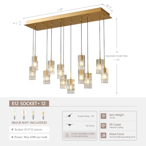 Modern Raindrop Rectangle Crystal Chandelier for Dining Room Over Table (Brass / Rectangle-12 Lights)