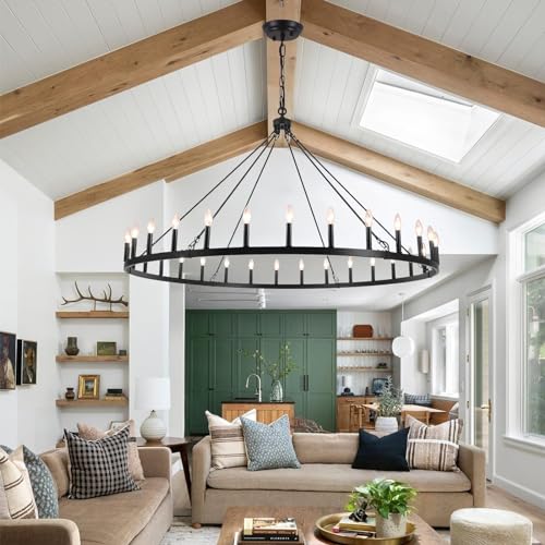 Black Extra Large Wagon Wheel Chandelier (Black-30 lights)