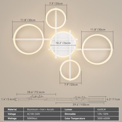 5 Ring LED Dimmable Modern Ceiling Light Fixture