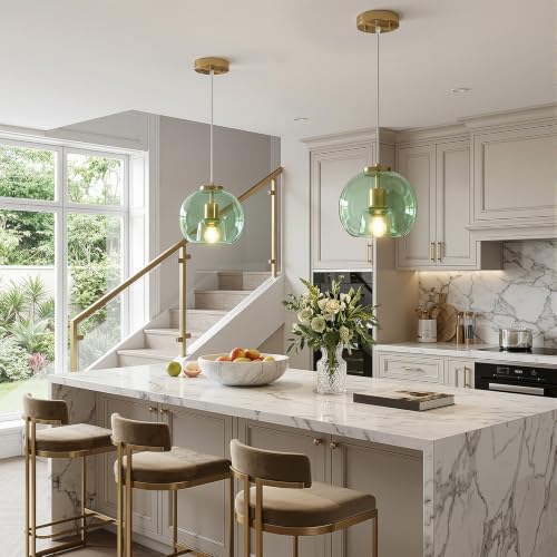 Mint Green Glass Pendant Lights Kitchen Island (Mint Green(7.87 in) / 2-Pack)