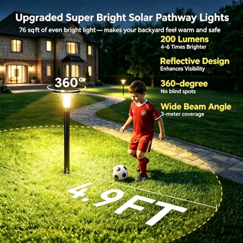 200LM Bright Solar Pathway Lights Outdoor (Warm White / 6 Pack)