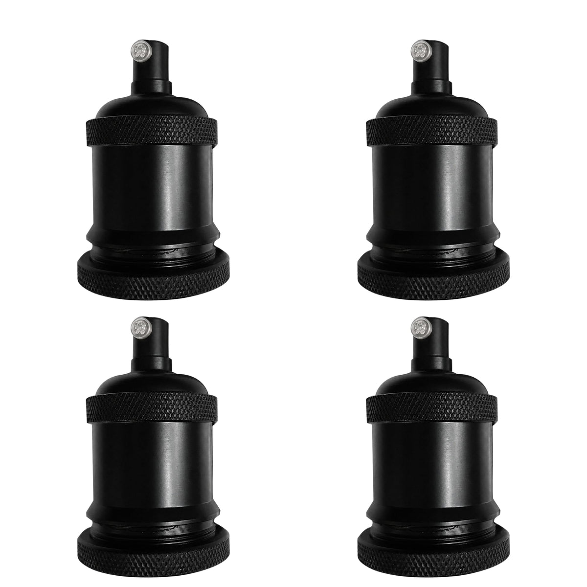 E26 Lamp Holder Socket Black Metal Vintage Edison Bulb Holder IP20 Hardwired Medium Base Fitting for Pendant Wall Table Lamps DIY Indoor Lighting (Black 4 Pack)