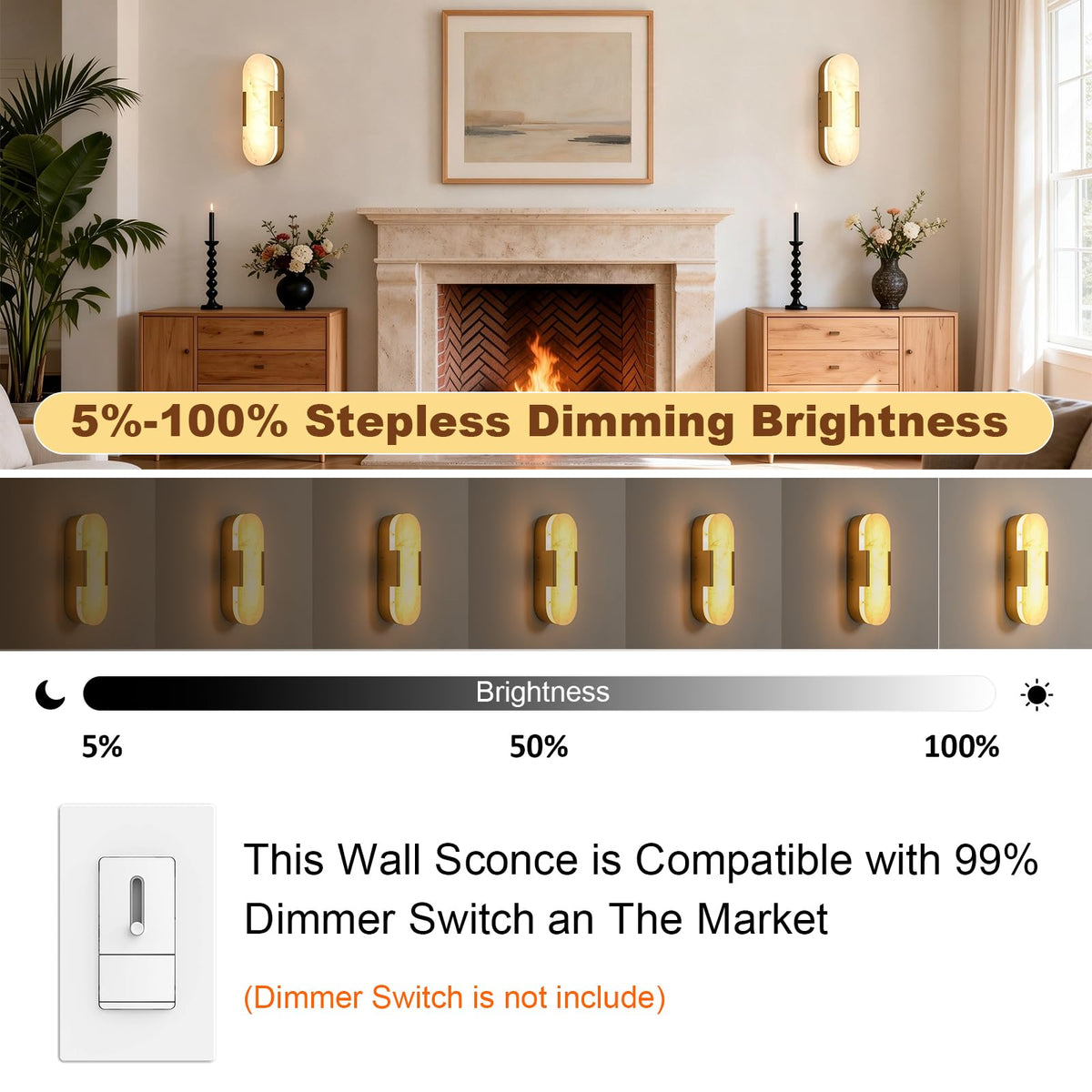 Alabaster Wall Sconces (Gold-1 Pack)