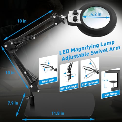 12X Magnifying Glass with Light and Stand (12X 11.8 INCH Base & Clamp)