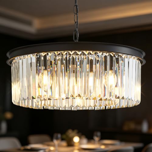 Modern Crystal Chandelier for Dining Room Contemporary Pendant Light Fixture Adjustable Height E12 for Living Room