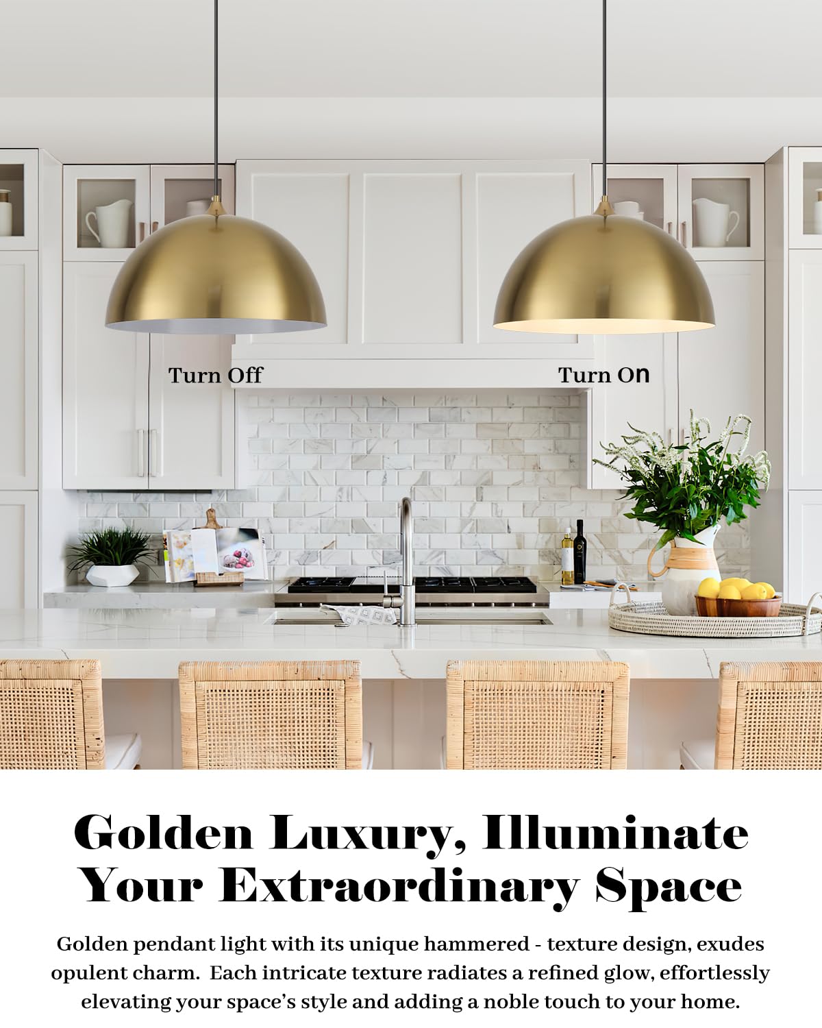 Gold Pendant Lights Kitchen Island (Gold+White / 16"x2)