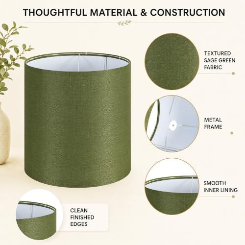 Large Sage Green Lamp Shades Set of 2 (Sage Green / 14"×15")