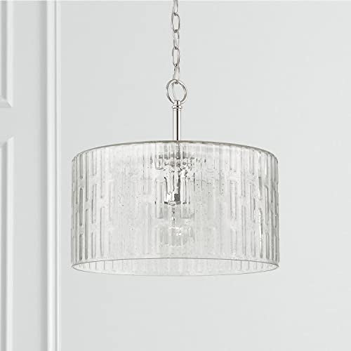 Capital Lighting 241311PN Emerson Embossed Seeded Glass Convertible Pendant (Polished Nickel)