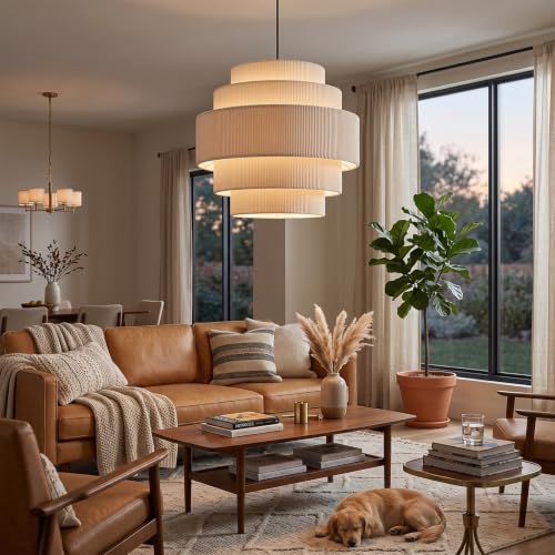 5 Tier Corduroy Pendant Light for Kitchen Island (Beige)