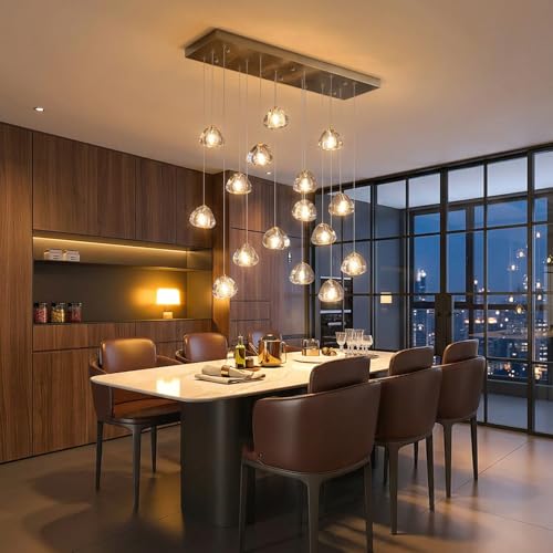 Brushed Nickel Rectangular Chandeliers for Living Dining Room Light Dimmable High Ceiling Pendant Lights Fixtures Lighting Chandelier for Foyer Entryway Lighting (Brushed Nickel / 16 lights)