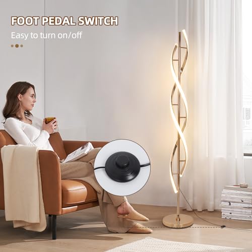 40W LED Floor Lamp Remote Control Dimmable Spiral Floor Lamp Indoor Tall Lamp Floor Lamps for Living Rooms Family Rooms Bedrooms Offices Lighting (Gold B)