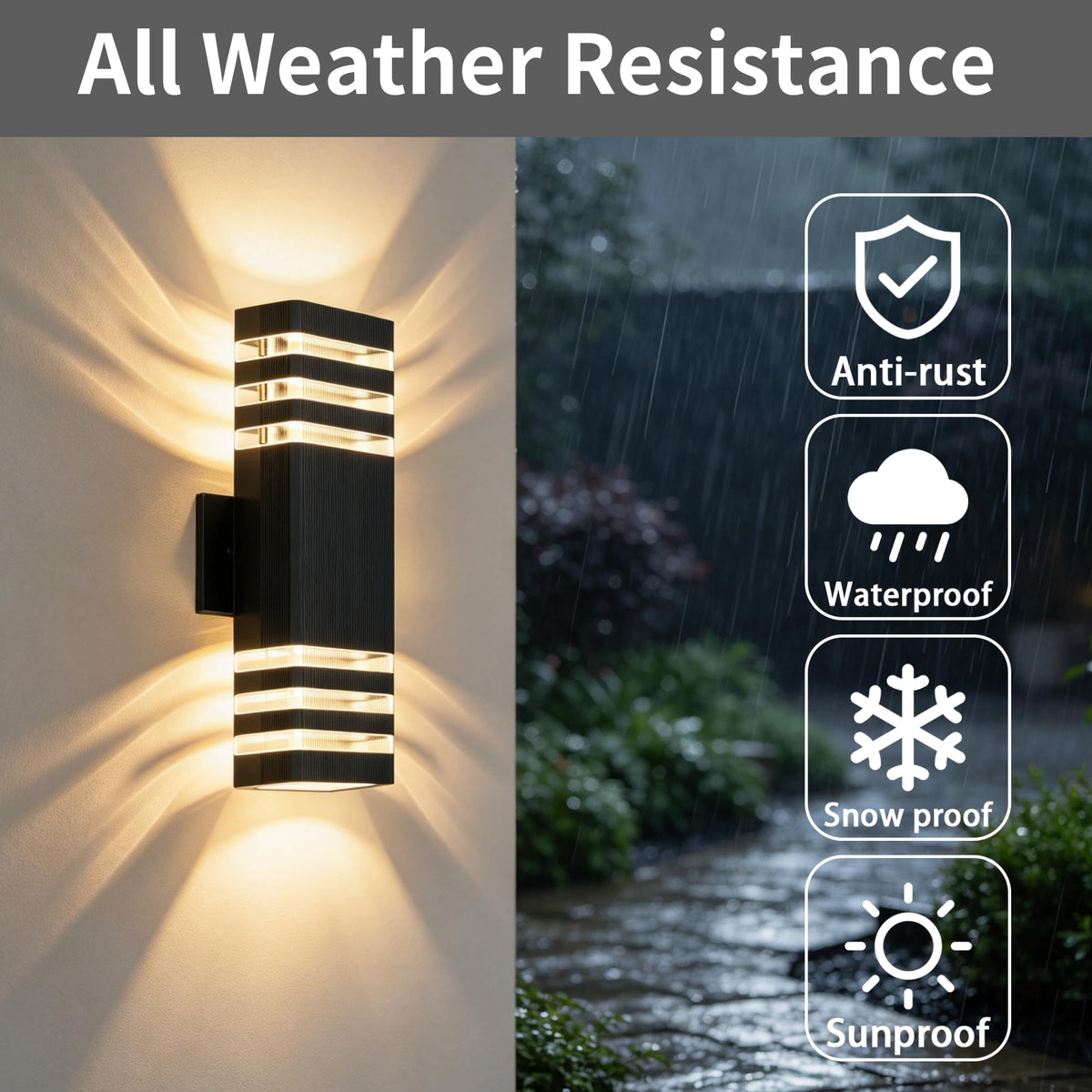 Outdoor Wall Lights (3 Layer / 4 Packs-Black)