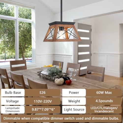 9.84Inches Farmhouse Pendant Light Fixture (10InchesWood)