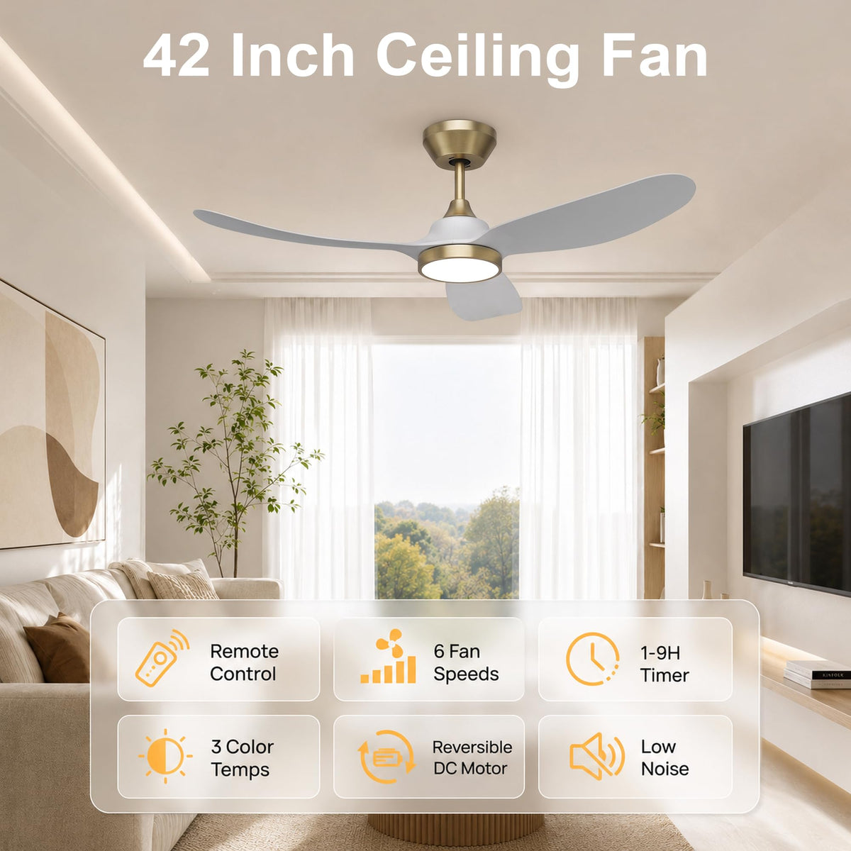 2 Pack 42 Inch Ceiling Fan with Lights (White & Gold / 42 inch)