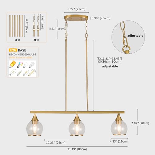 Island Light for Kitchen (Gold / 3-Light)