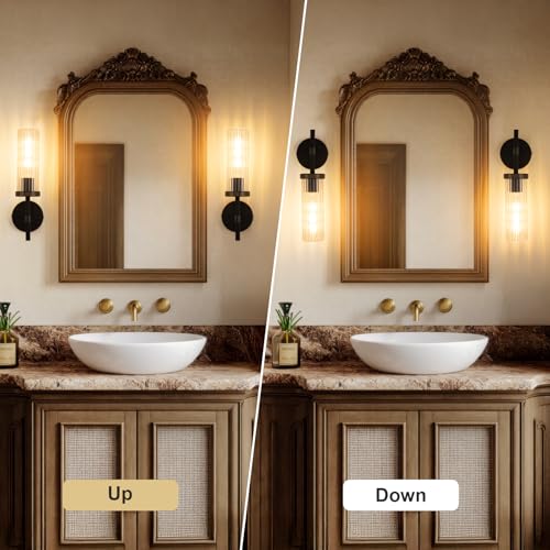 15" Knurled‑Craft Hardwired Black Gold Wall Sconce (Black-Vertical Striped / 15″-2 Pack)