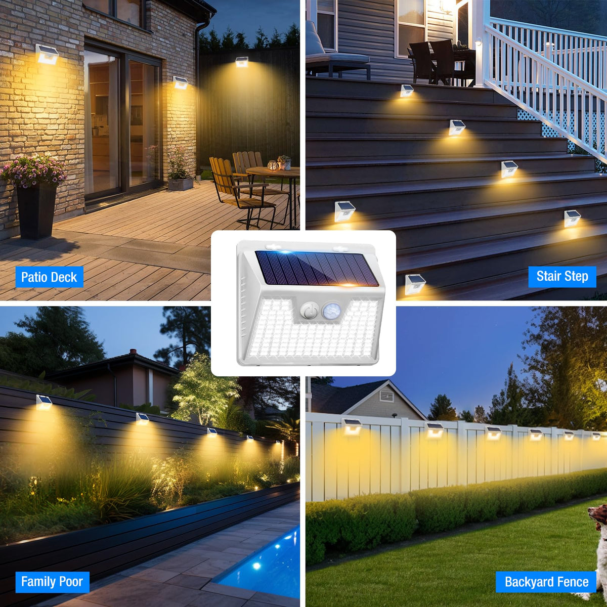 Solar Lights Outdoor Motion Sensor Waterproof (1 Pack / White Frame-Warm)