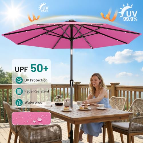 9FT Patio Umbrella with Solar Lights (Rose Pink / 9 FT)