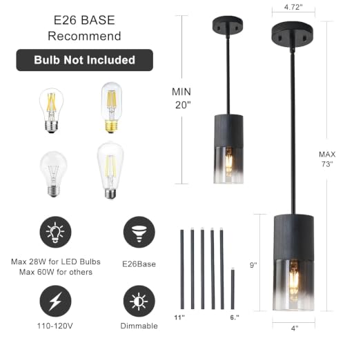 Pendant Light Fixtures (Black—Stem / 3 Pack)