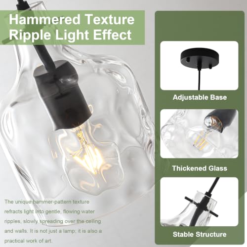 Black Hammered Clear Glass Pendant Light (Black-1Pack)
