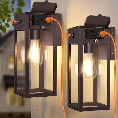 Porch Lights with GFCI Outlet (Brown / 11.88" (2-Pack))