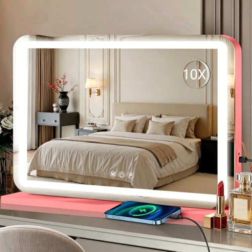 23"x18" Pink Vanity Mirror with Lights (Pink / 23"L x 18"W)