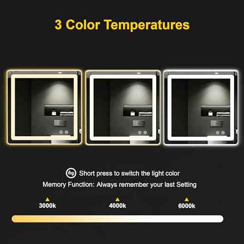 LED Bathroom Mirror with Lights (3 Light Modes / 30"L x 30"W)
