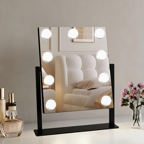 Vanity Mirror with Lights (Black / 12"L x 14"W)
