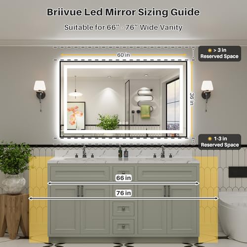 60x36 Inch LED Bathroom Mirror with Black Frame (Backlit+front Lit With Black Frame / 60"L x 36"W)