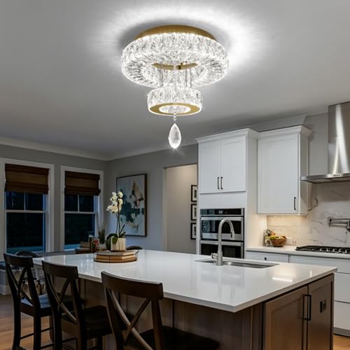 Modern Chandelier Bedroom Light Indoor LED Dimmable Lights Ceiling Chandeliers for Dining Room Kitchen Entryway Gold 20W LEDs Fixtures 1600 Lumens (Gold / W12")