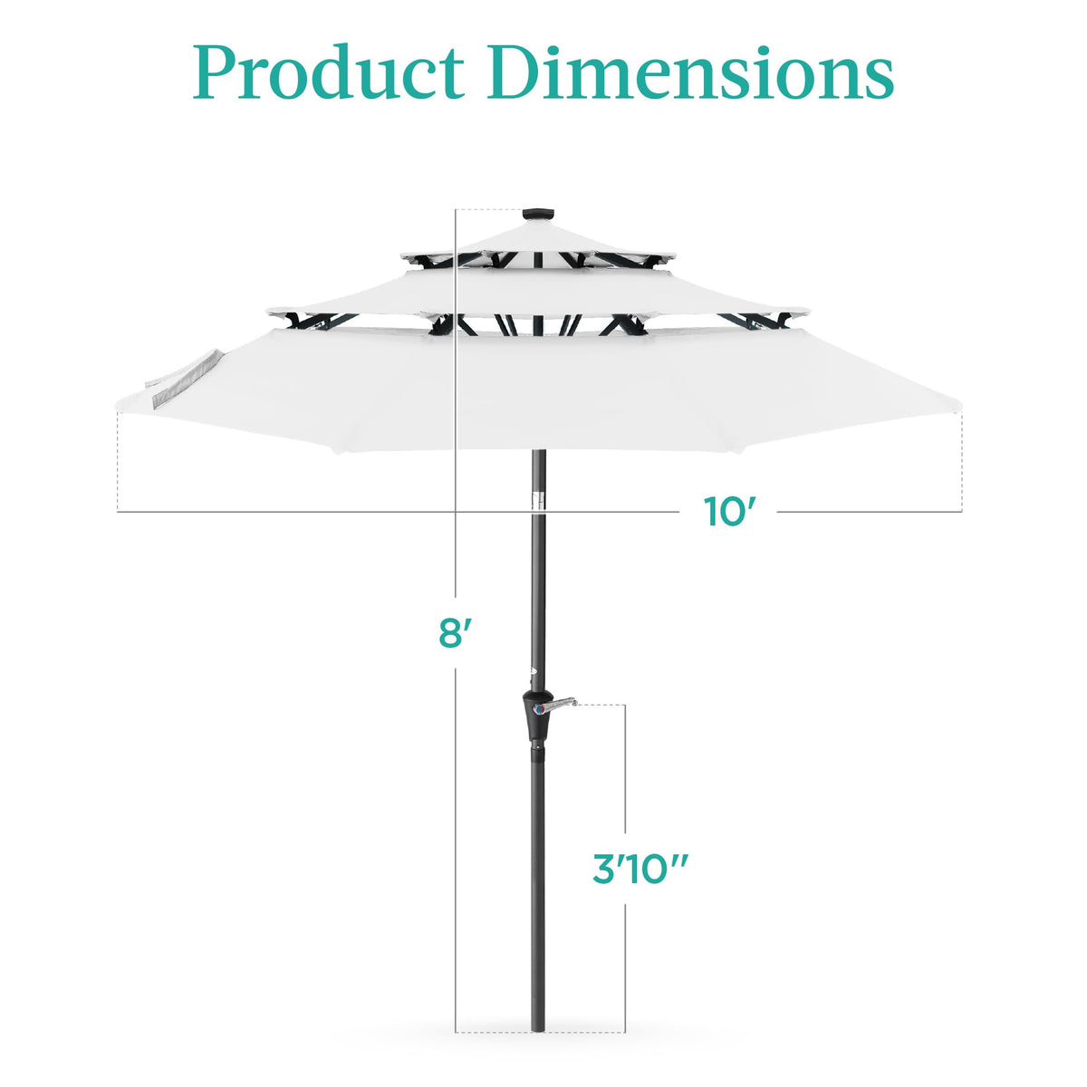 10ft 3 Tier Solar Patio Umbrella (10ft / White)